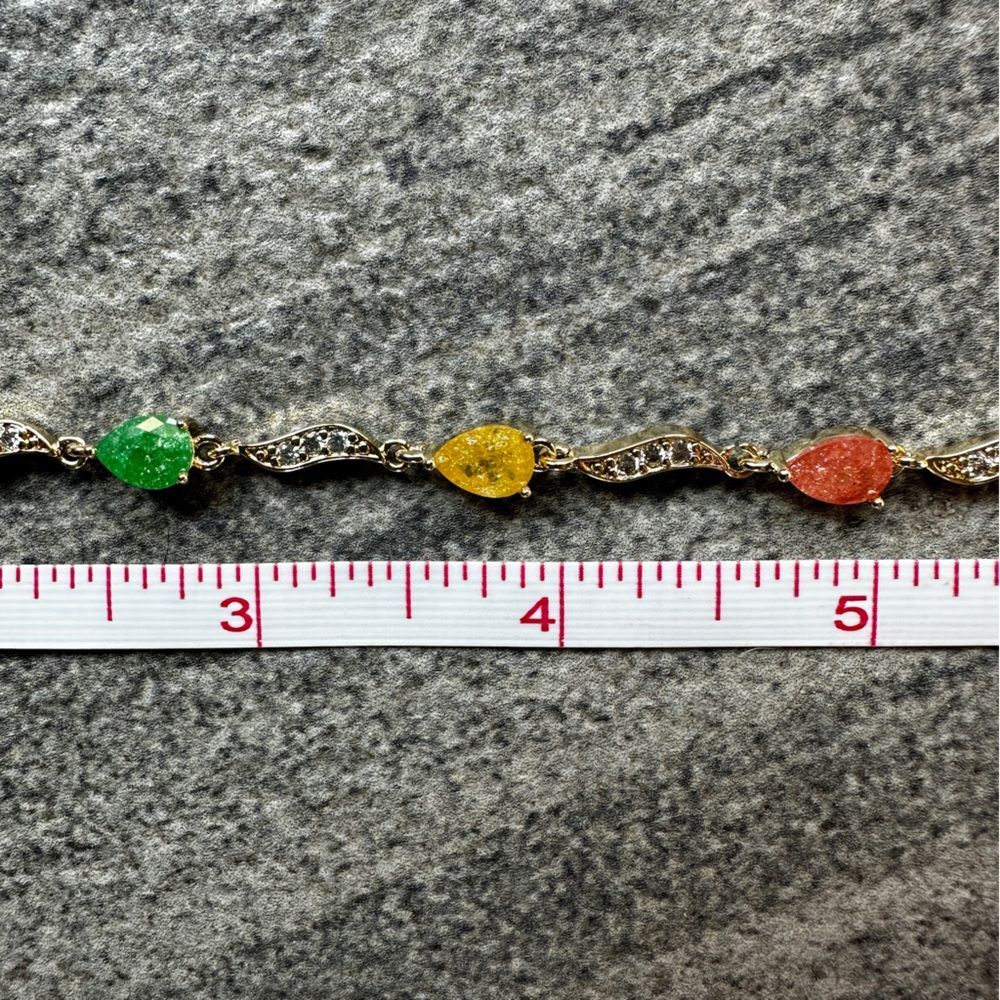 NEW Yellow Gold Pear Shaped Multicolor Galaxy Candy Stones 6.5” or 7.5” Bracelet - Picture 9 of 16
